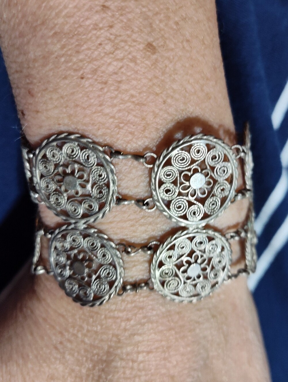 Filigree Silver-Tone Double Strand Bracelet